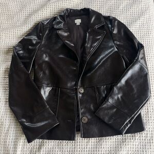 A New Day Women"s Faux Leather Jacket Front Button Full Lining Brown SIZE SMALL